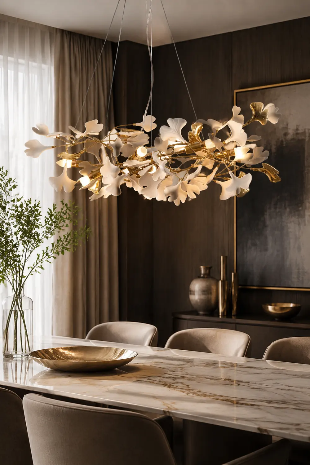 Ophelia Kronleuchter Art Déco-Designs für Foyer, Ginkoblätter Kronleuchter - Lumpaz
