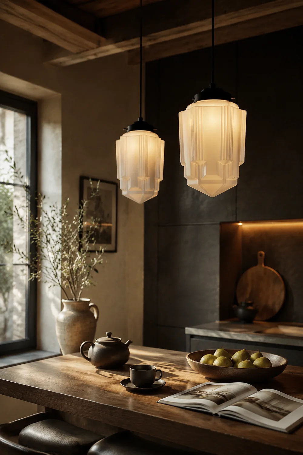 Retro Milk White Glass Geometric Jar Pendant Light - Lumpaz