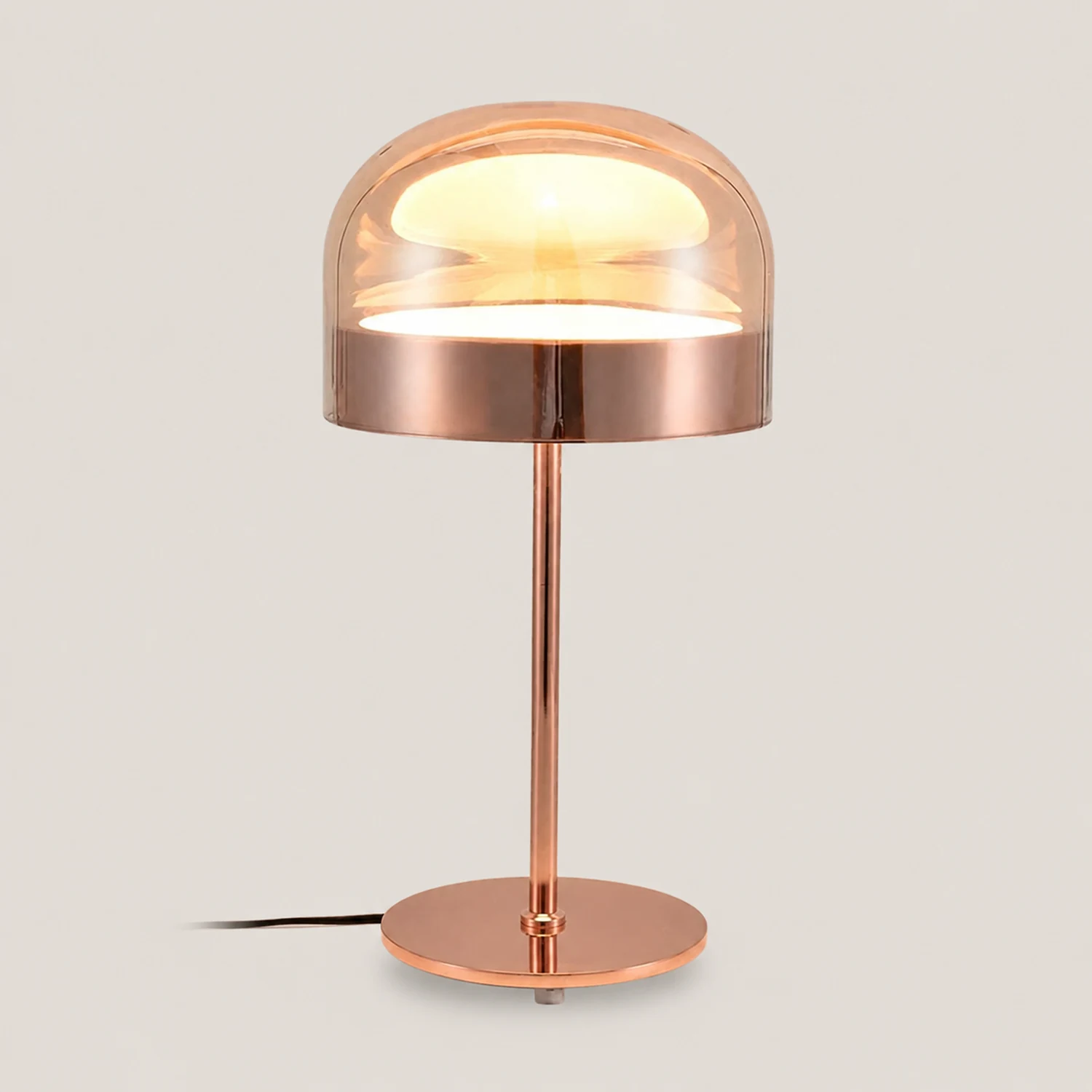 Hailie Minimalistische Pilz Glas/Metall Tischlampe, Schwarz/Rose Gold - Lumpaz