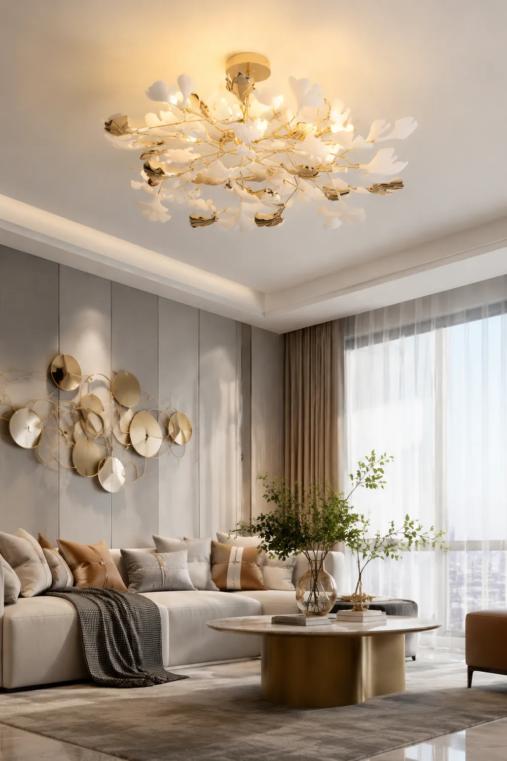 Ophelia Flush Mount Deckenleuchte, 36/47/48/56/60/76 Blätter, Keramik & Metall - Lumpaz