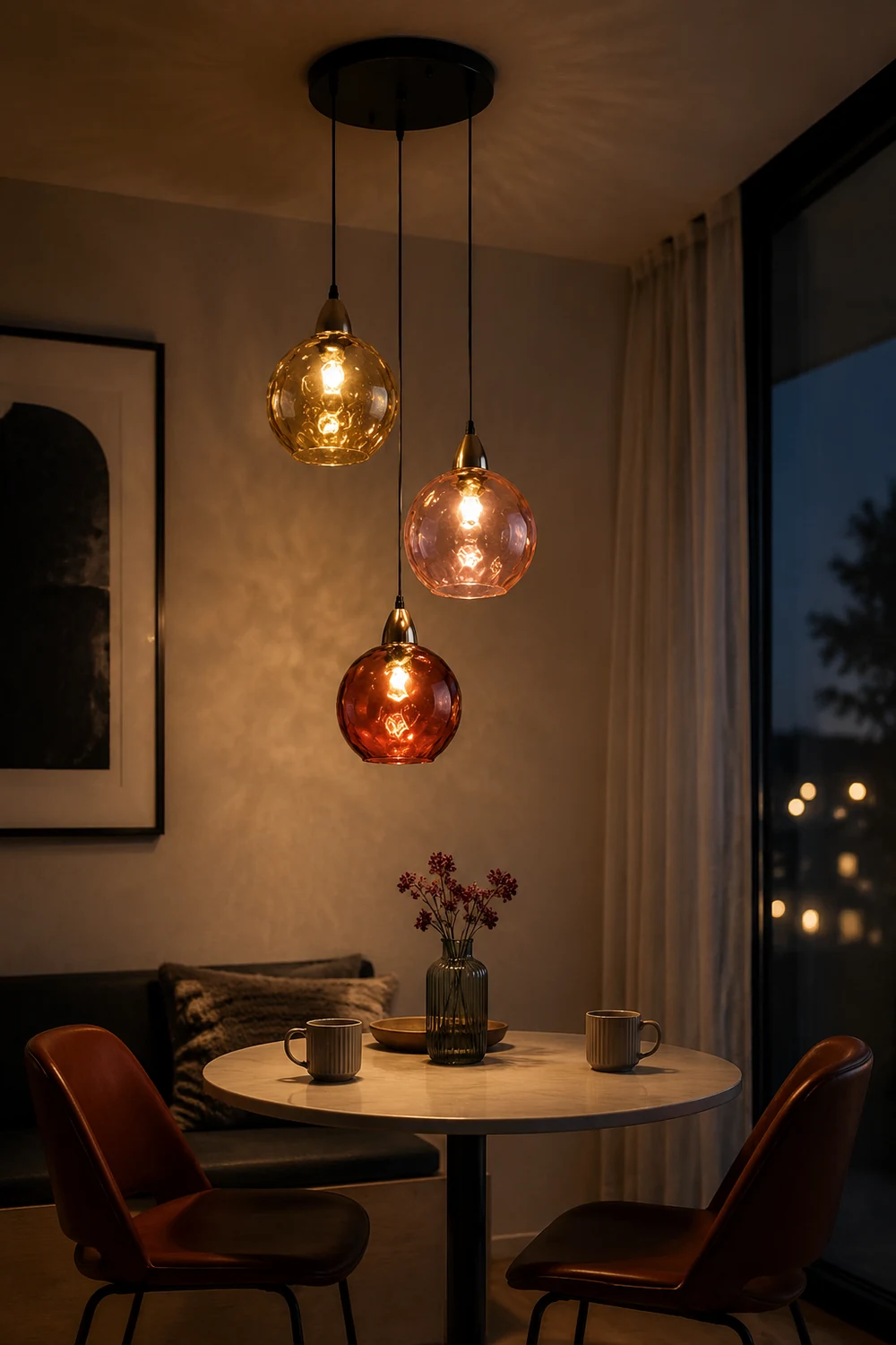 Hailie Pendelleuchte aus buntem Glas, 3 flammig - Lumpaz