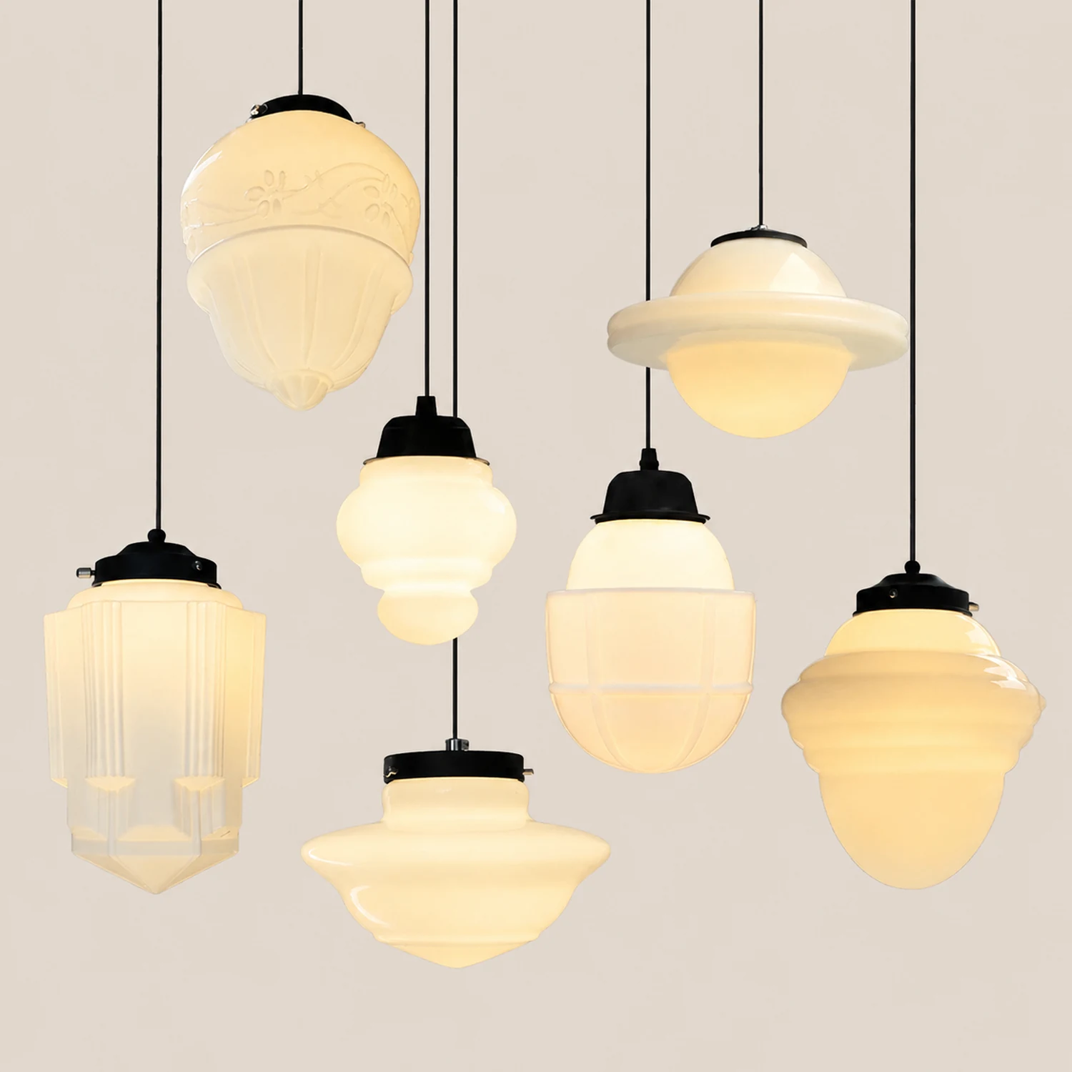 Retro Milk White Glass Geometric Jar Pendant Light - Lumpaz