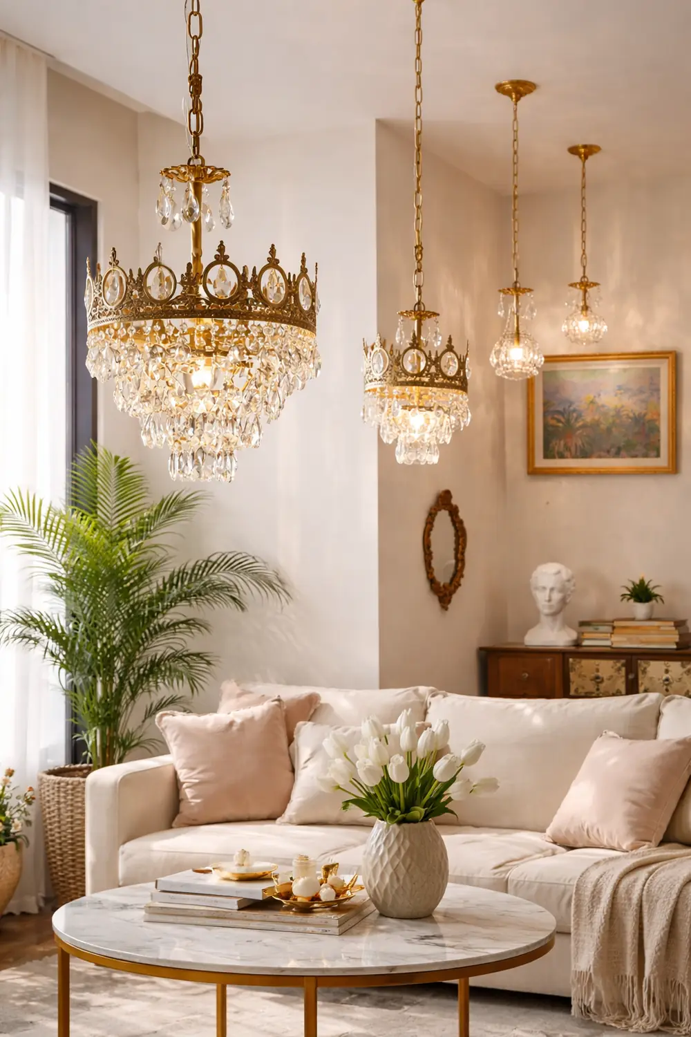 Retro French Gold Crystal Chandelier - Lumpaz