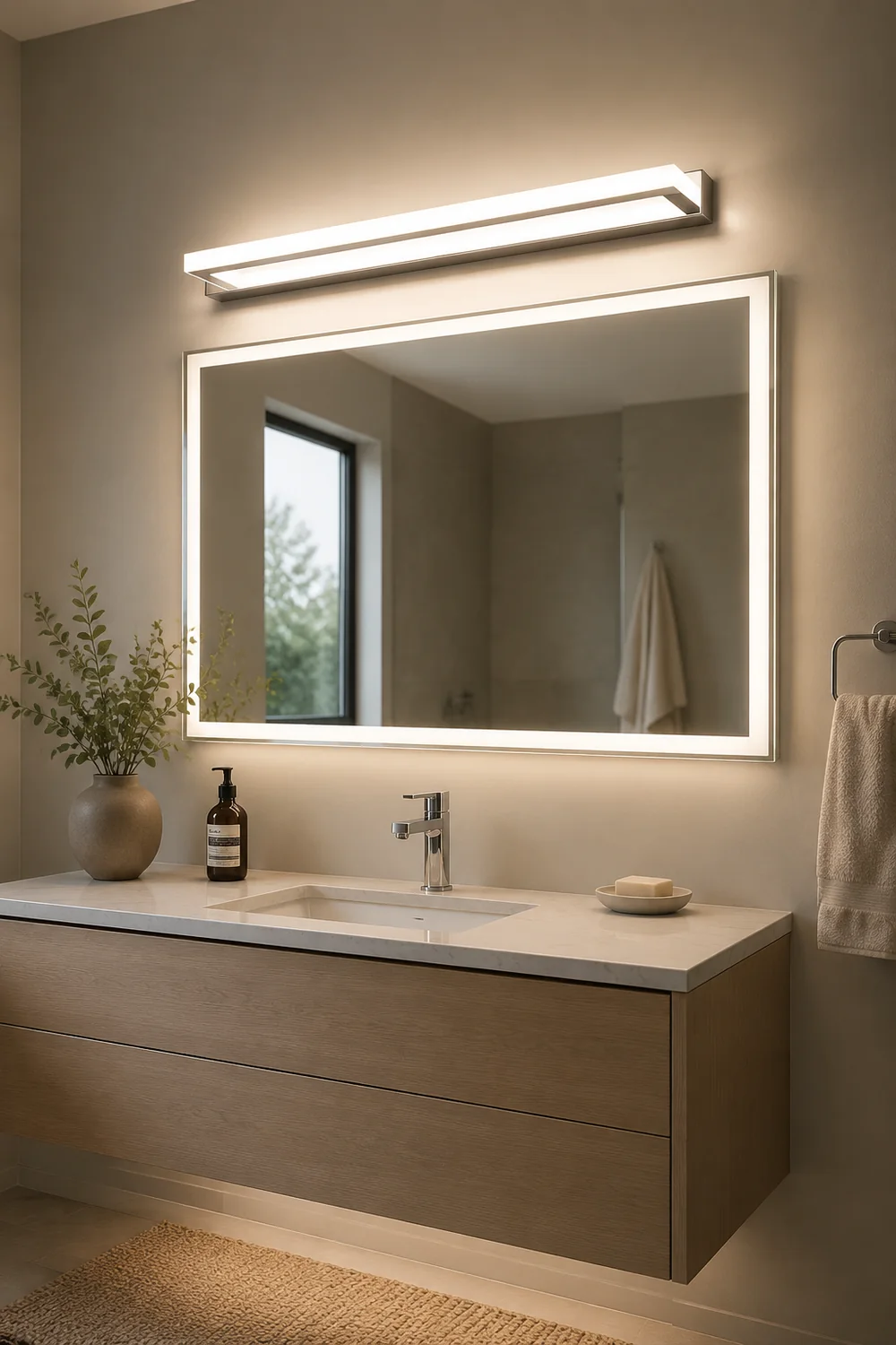 Leigh Rechteckige Spiegelfront Waschtisch-Wandleuchte, L 42/52/62/72CM - Lumpaz
