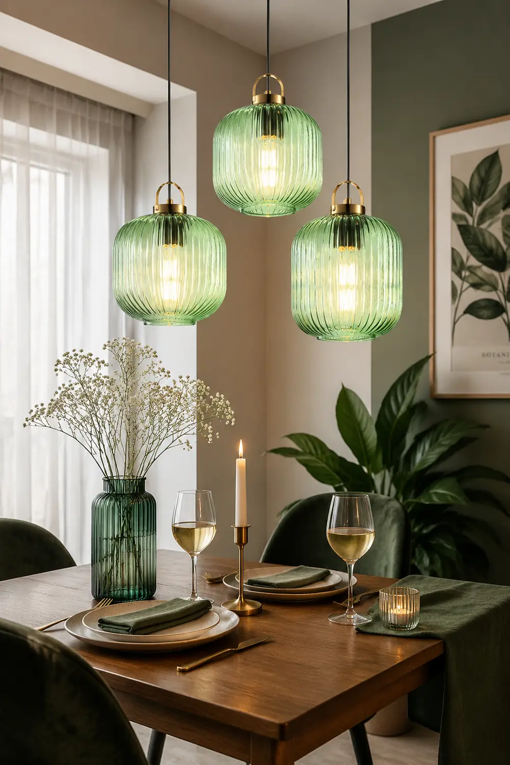 Retro Green Lantern Glass Pendant Lamp - Lumpaz