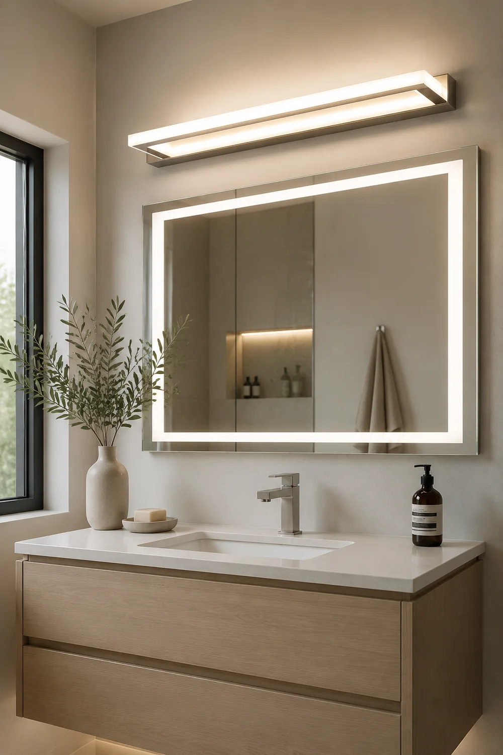 Leigh Rechteckige Spiegelfront Waschtisch-Wandleuchte, L 42/52/62/72CM - Lumpaz