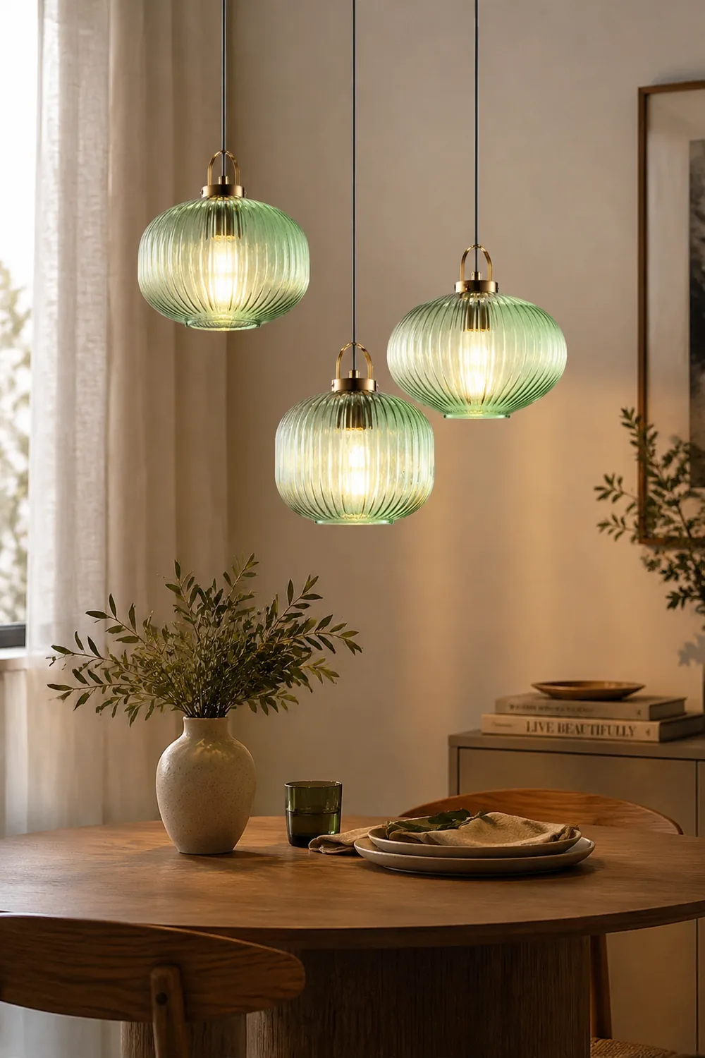 Retro Green Lantern Glass Pendant Lamp - Lumpaz