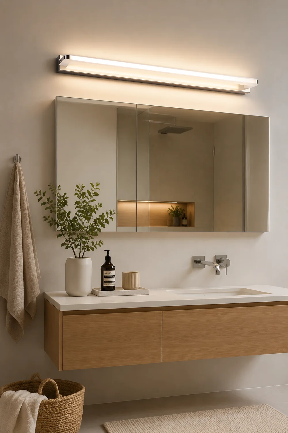 Leigh Spiegelfront Waschtisch-Wandleuchte, Metall, L40/50/60/70CM - Lumpaz