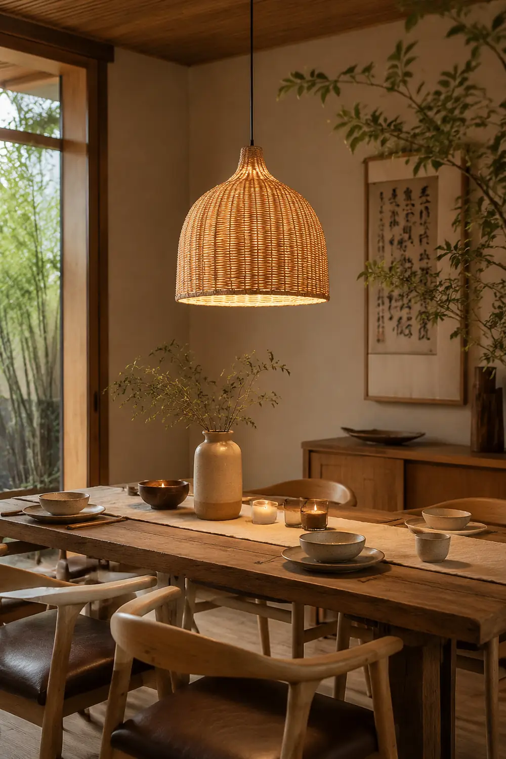 Bamboo Rattan Basket Pendant Light For Kitchen - Lumpaz