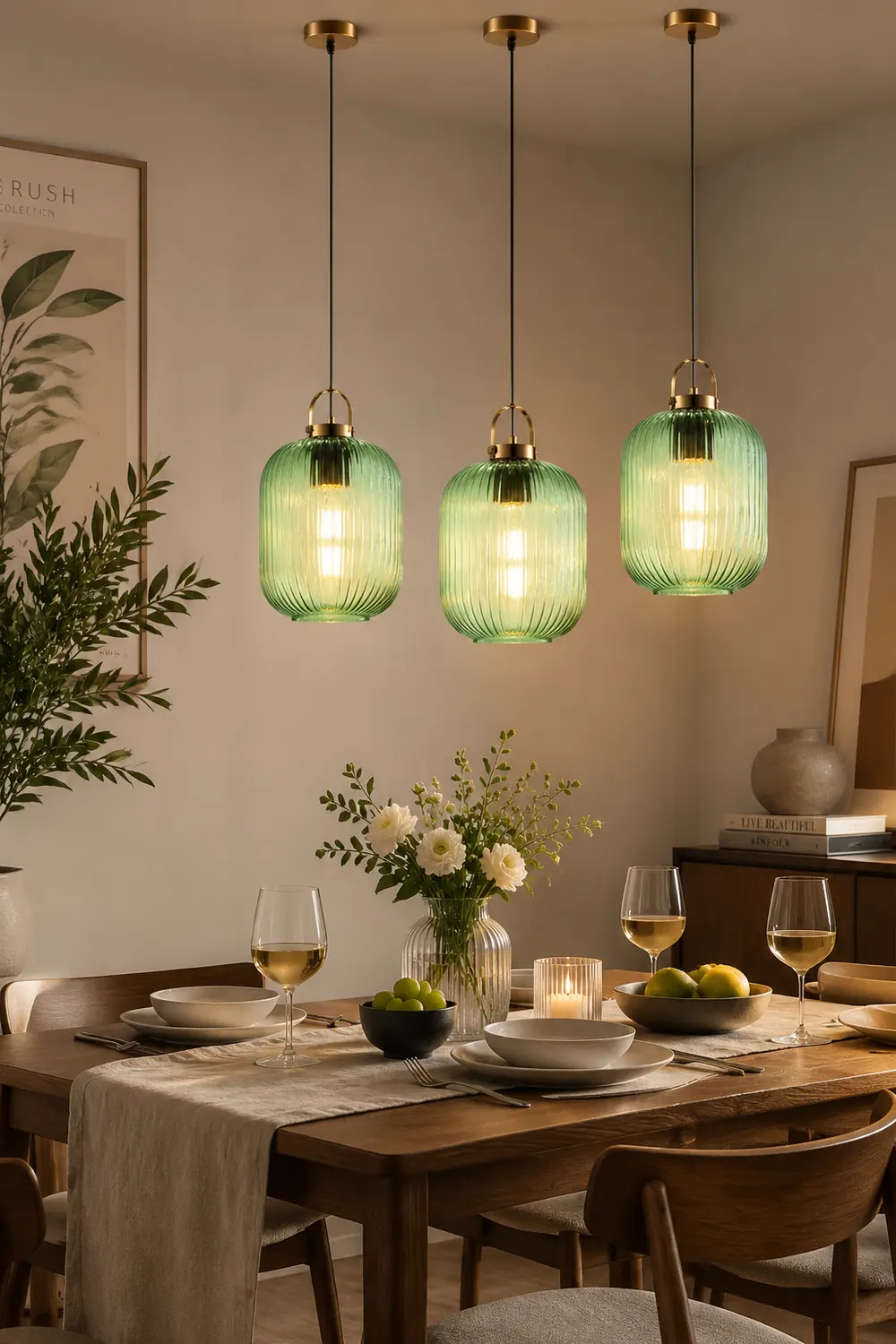 Retro Green Lantern Glass Pendant Lamp - Lumpaz
