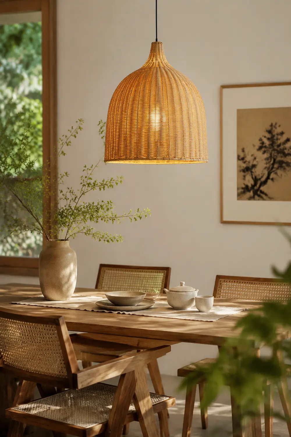 Bamboo Rattan Basket Pendant Light For Kitchen - Lumpaz