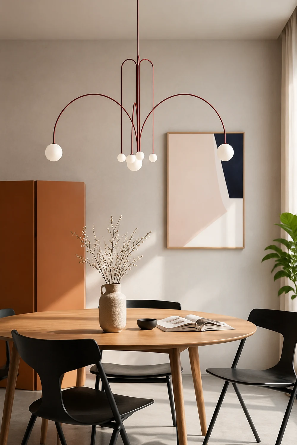 Red Art Deco Long Line Type Metal Pendant Light - Lumpaz