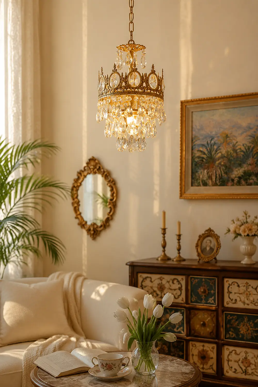 Retro French Gold Crystal Chandelier - Lumpaz
