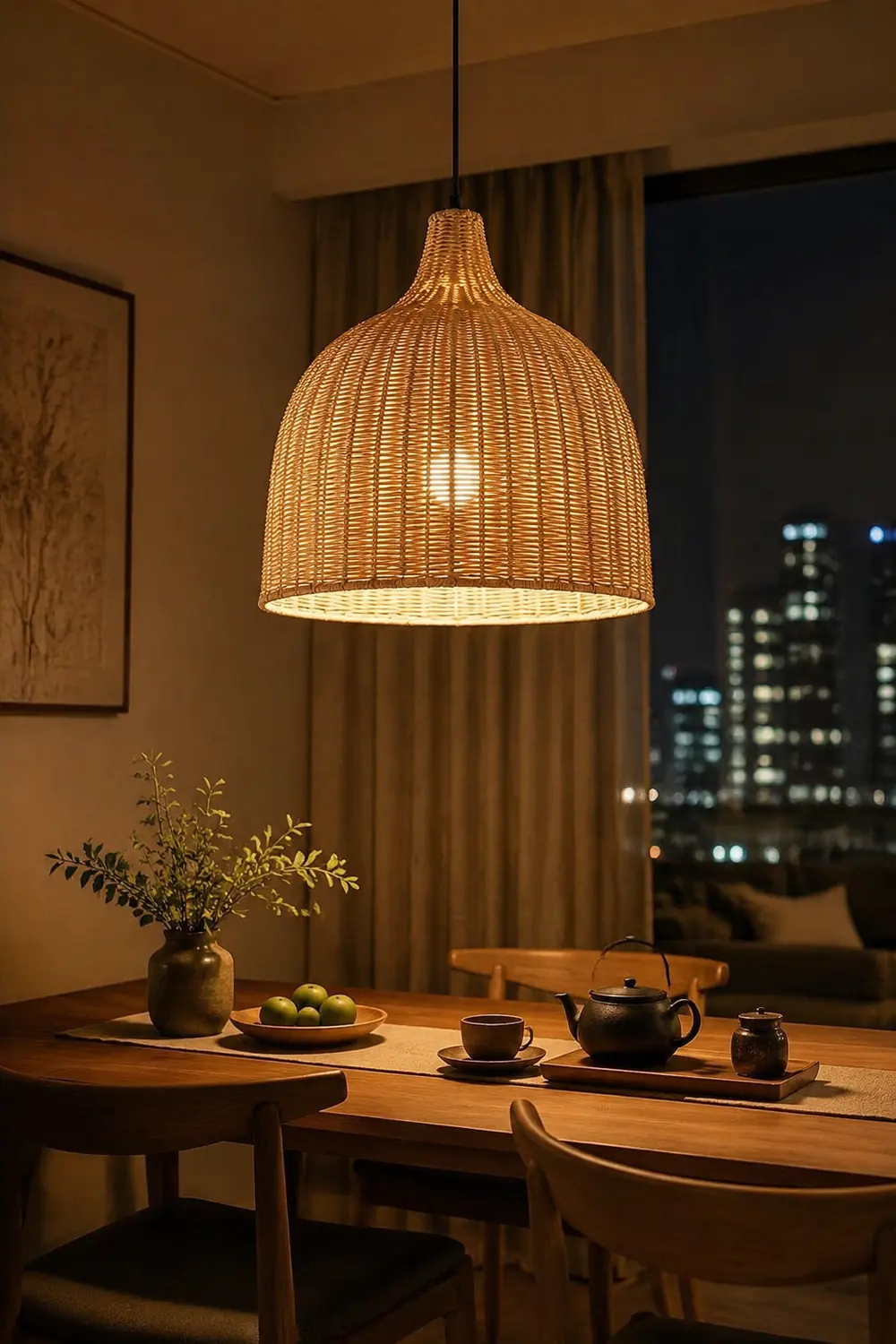 Bamboo Rattan Basket Pendant Light For Kitchen - Lumpaz