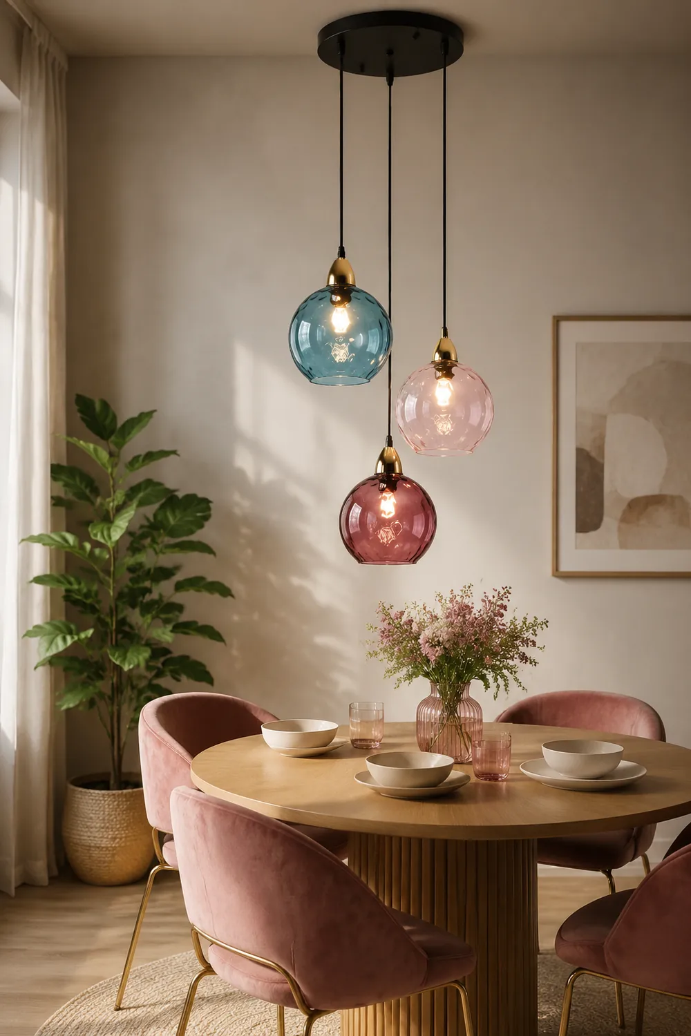 Hailie Pendelleuchte aus buntem Glas, 3 flammig - Lumpaz