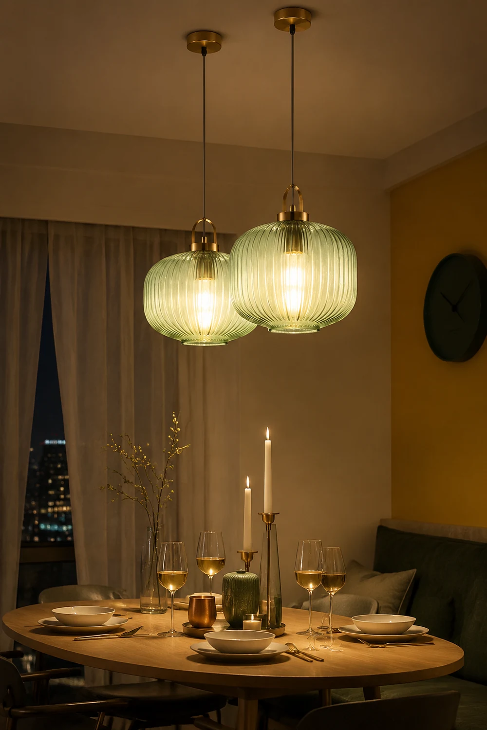 Retro Green Lantern Glass Pendant Lamp - Lumpaz