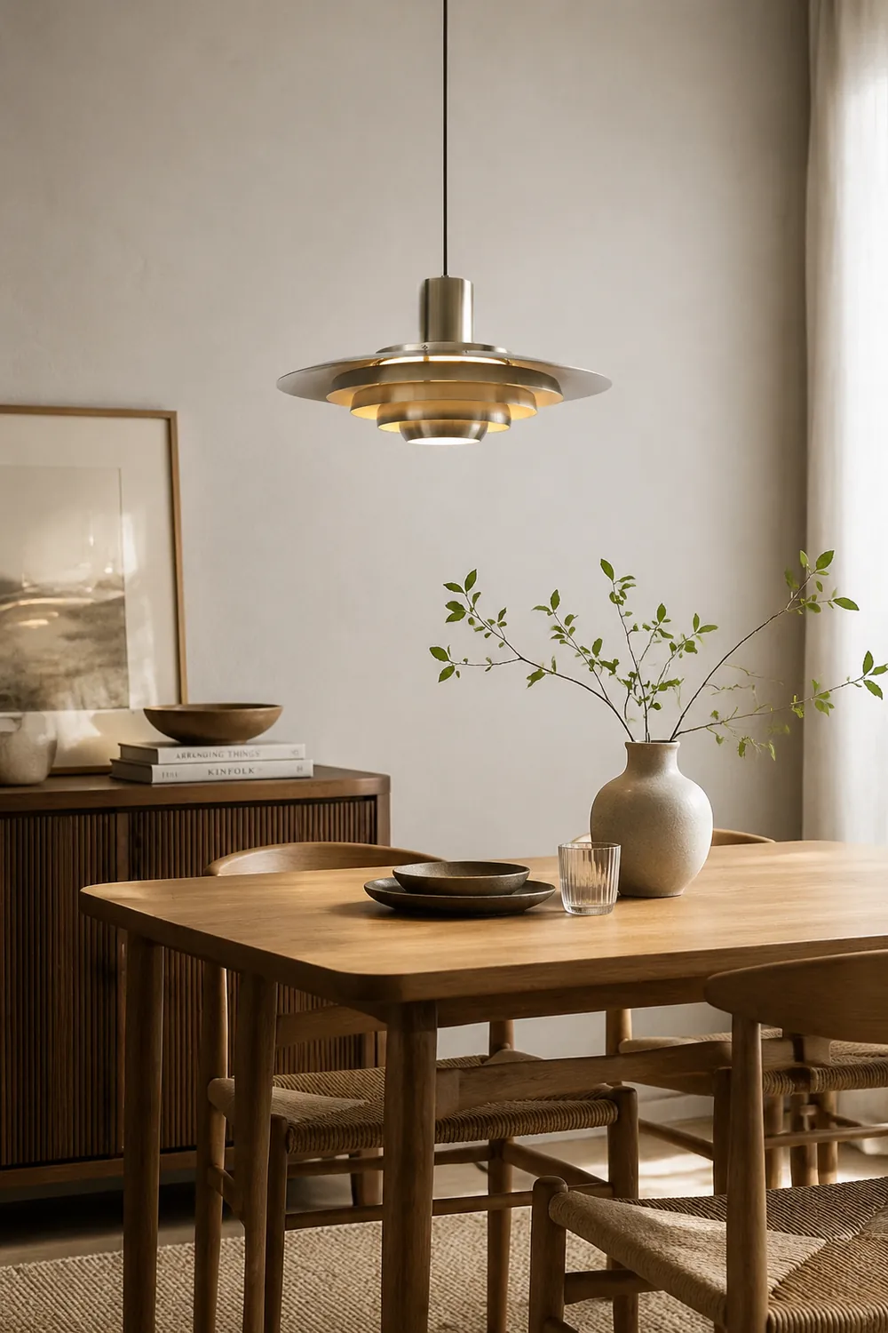 Large Brass Mid Century Modern Hanging Lamp Pendant Light - Lumpaz