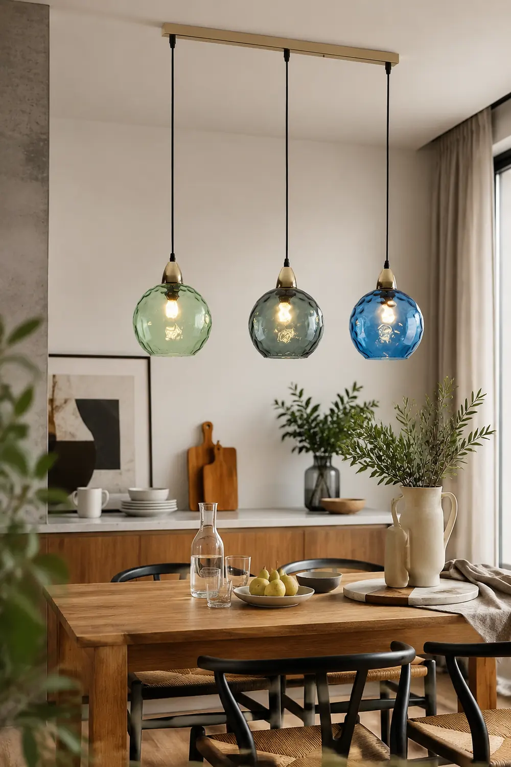 Hailie Pendelleuchte aus buntem Glas, 3 flammig - Lumpaz
