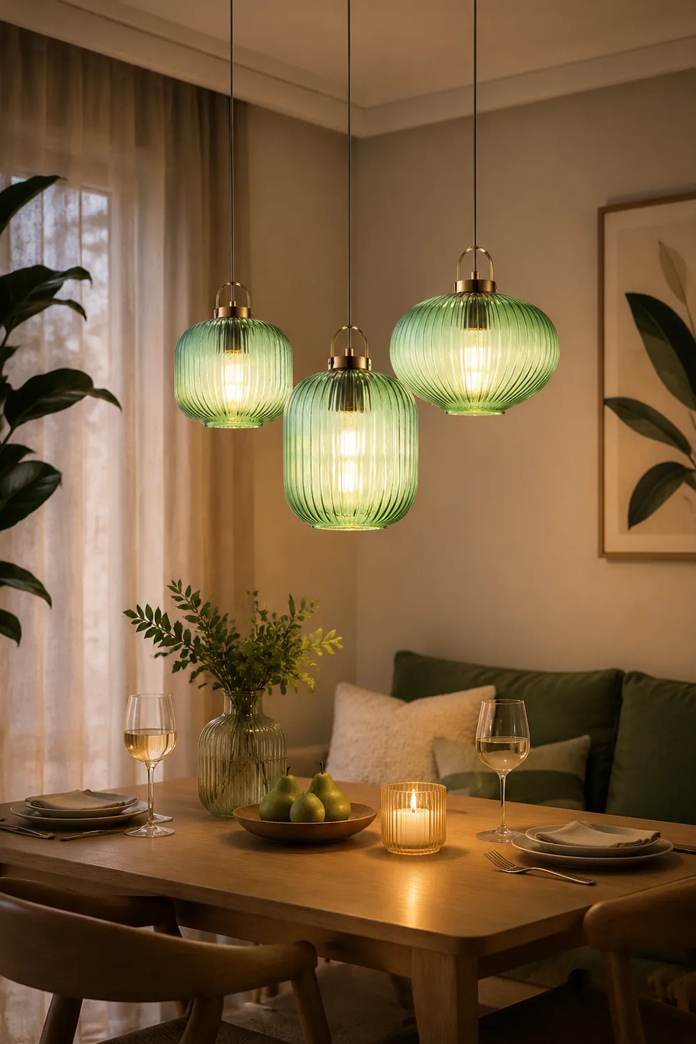 Retro Green Lantern Glass Pendant Lamp - Lumpaz