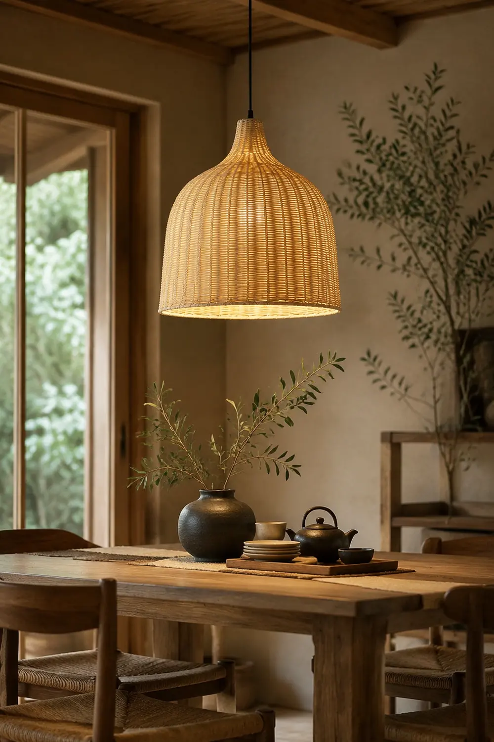 Bamboo Rattan Basket Pendant Light For Kitchen - Lumpaz