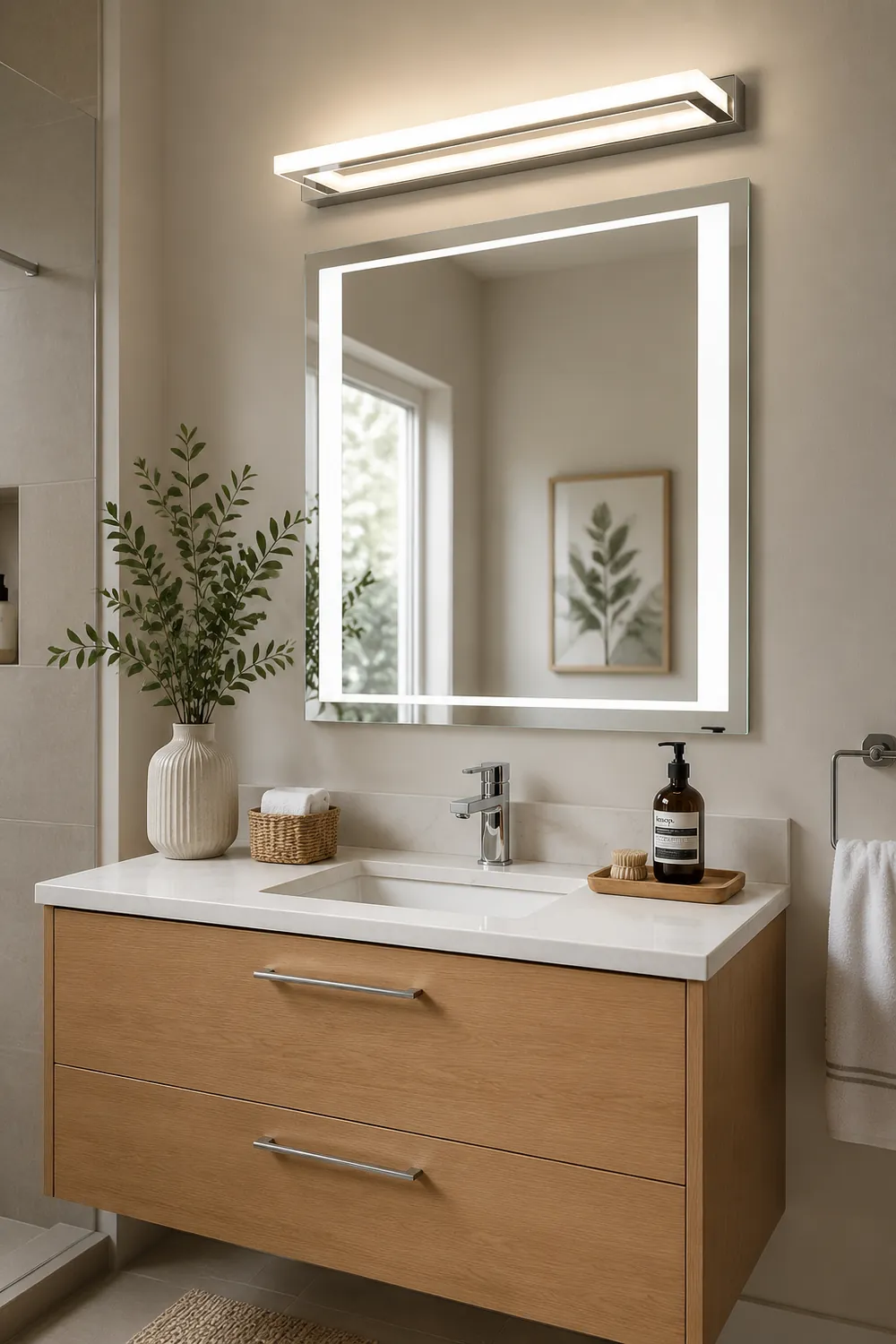 Leigh Rechteckige Spiegelfront Waschtisch-Wandleuchte, L 42/52/62/72CM - Lumpaz
