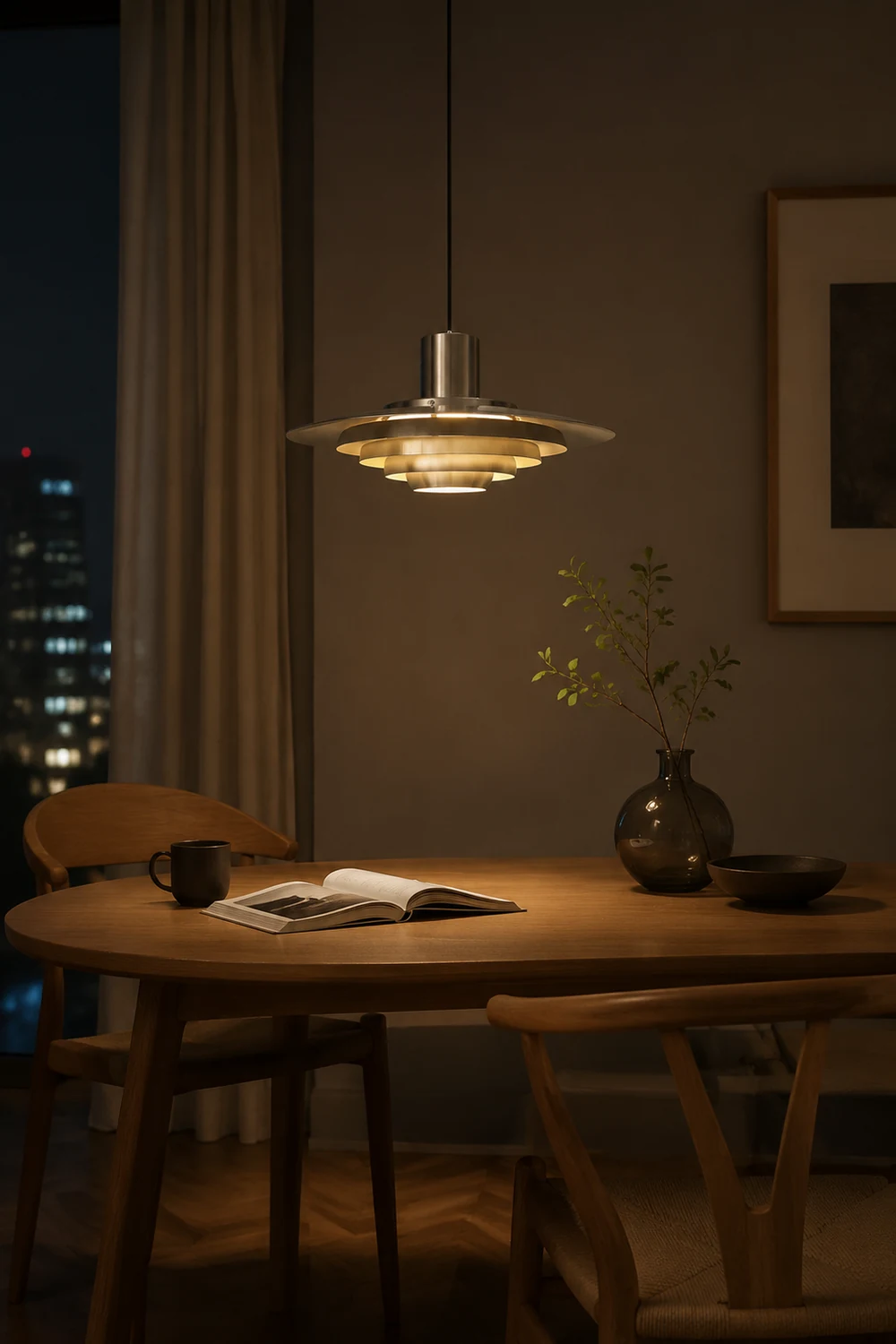 Large Brass Mid Century Modern Hanging Lamp Pendant Light - Lumpaz