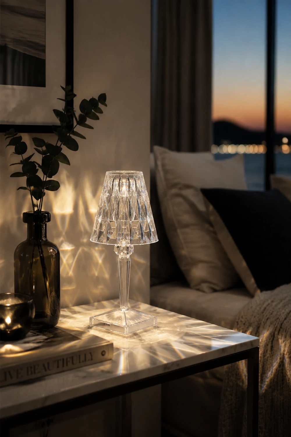 Kristy Design Kristall Diamant Tischlampe Licht, Wohn/Schlafzimmer, Acryl - Lumpaz