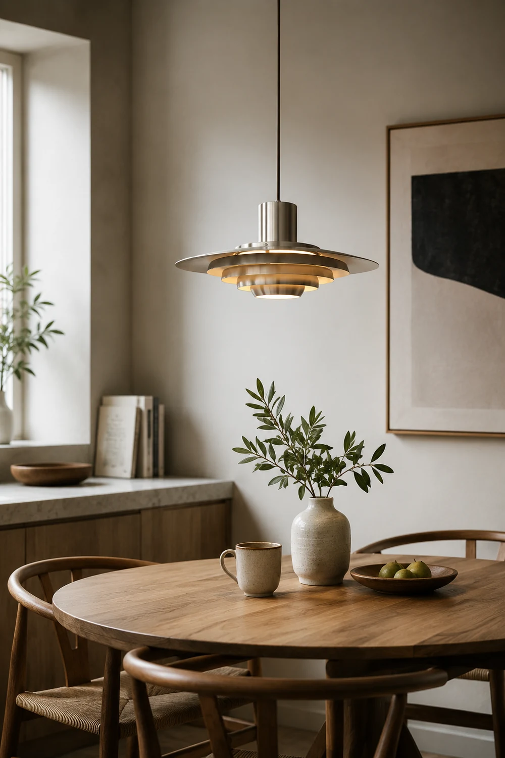 Large Brass Mid Century Modern Hanging Lamp Pendant Light - Lumpaz