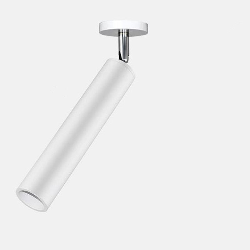 White Freja cylindrical ceiling spotlight on a short shiny stem and round canopy