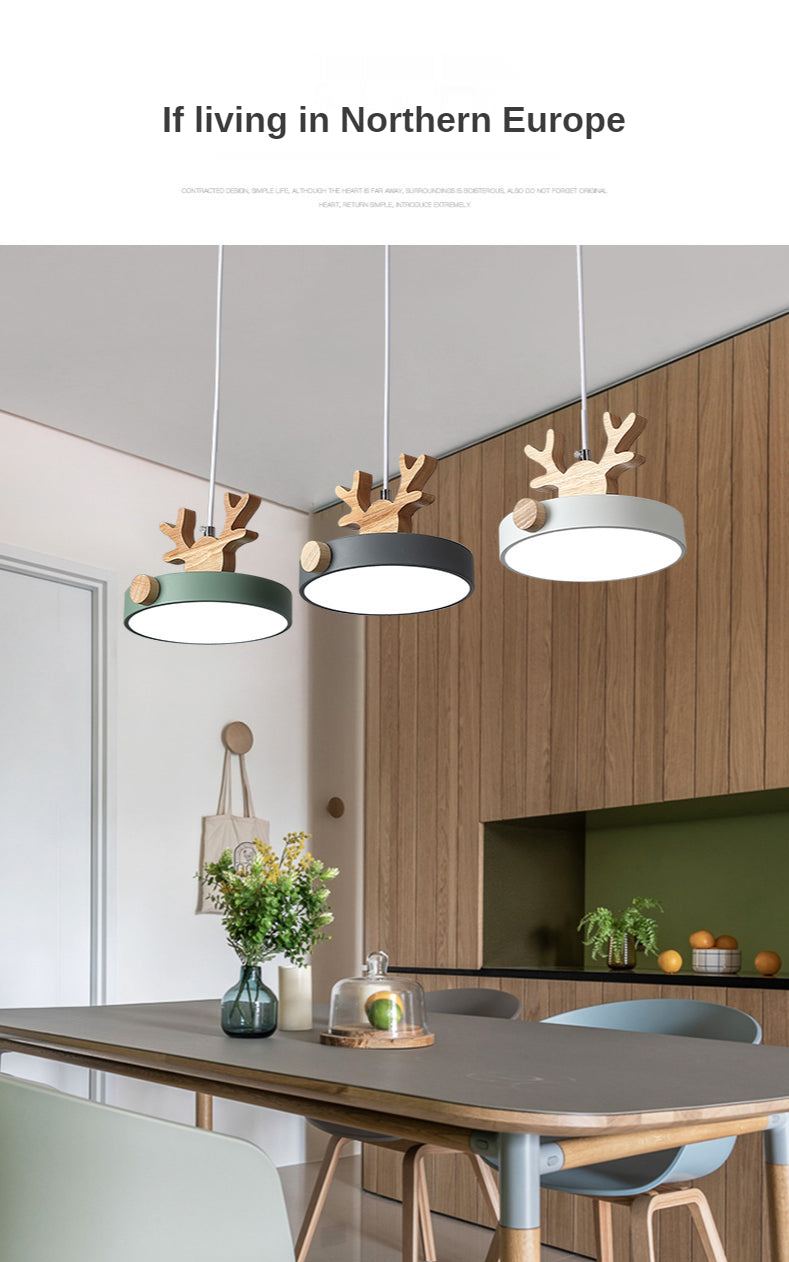 Morandi Holz LED Kronleuchter Hirschgeweih Pendelleuchte - Cueteks