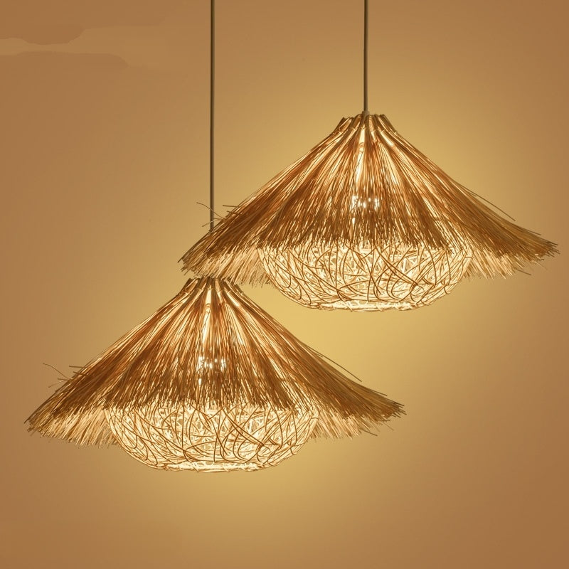 Muto Boho Handgeflochtene Pendelleuchte aus Rattan für Esszimmer - Cueteks