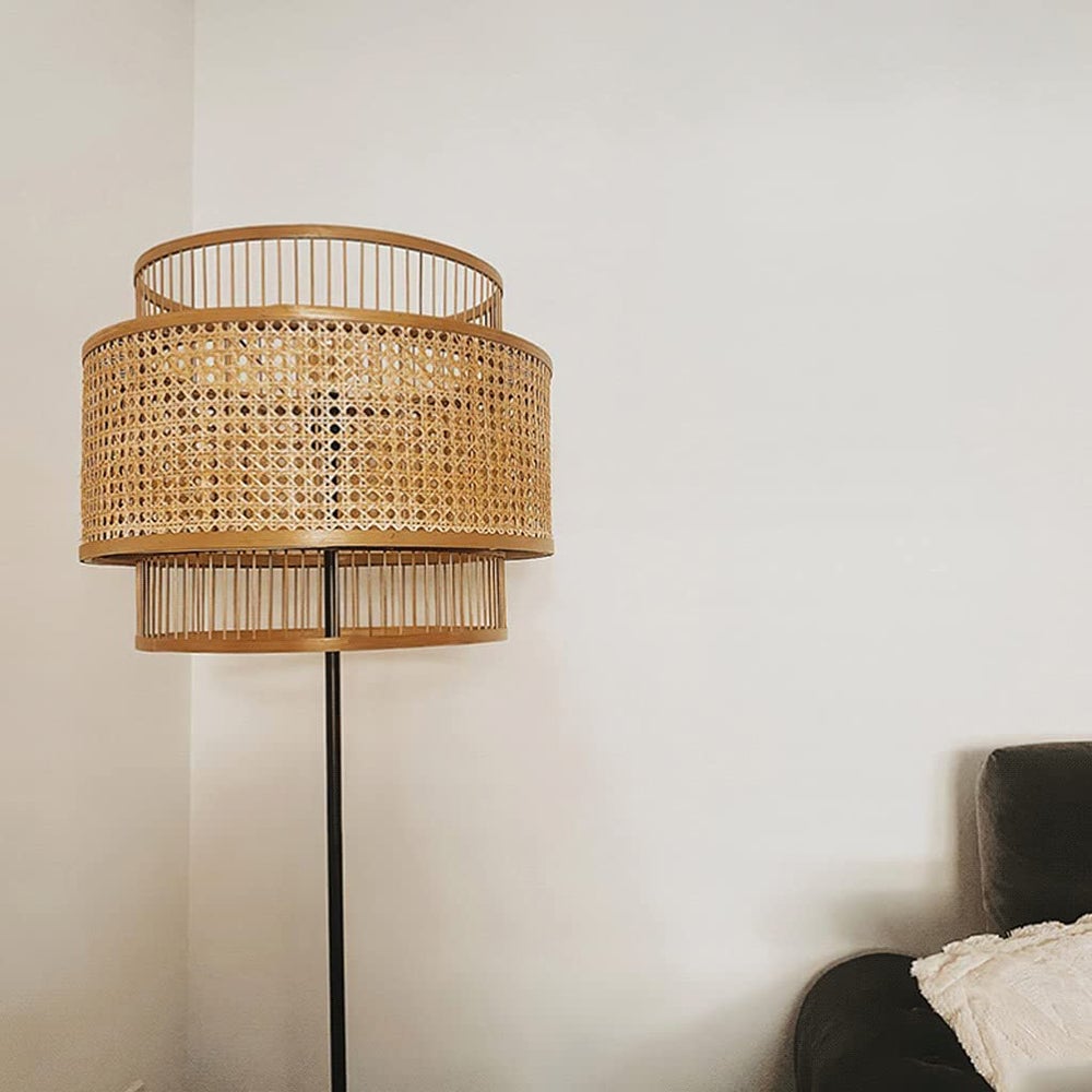 Ritta Stehleuchte, Rattan & Weidengeflecht, dreilagig - Cueteks