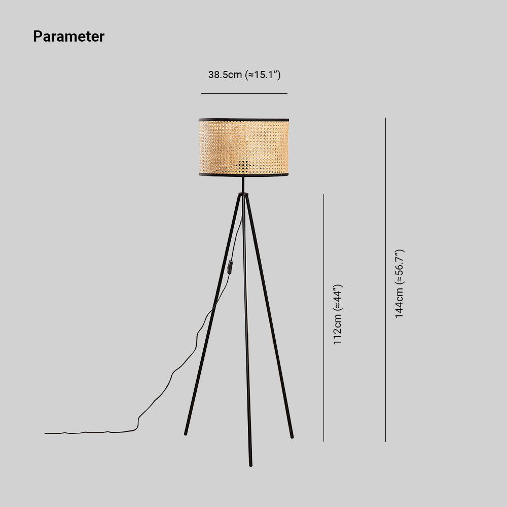 Ritta Tripod Stehlampe, Rattan & Weidengeflecht - Cueteks