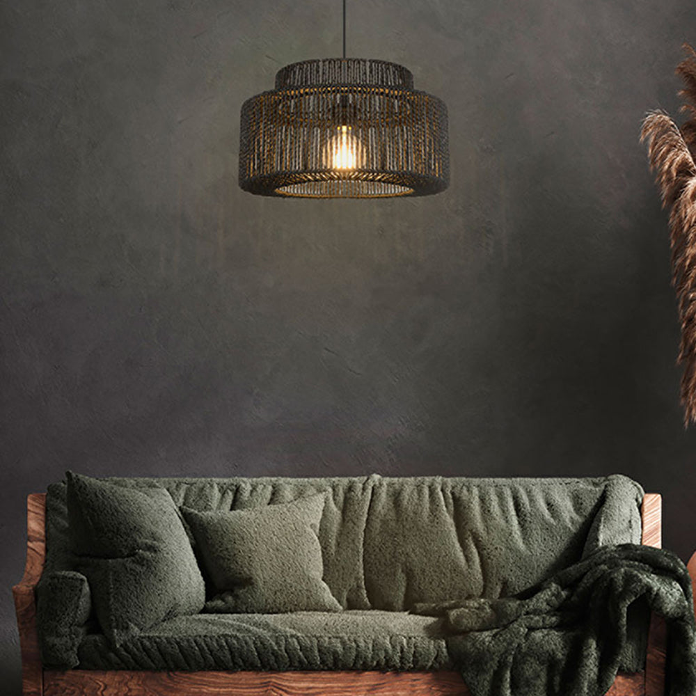 Muto Schwarz Pendelleuchte, Rattan, 2 Stil - Cueteks