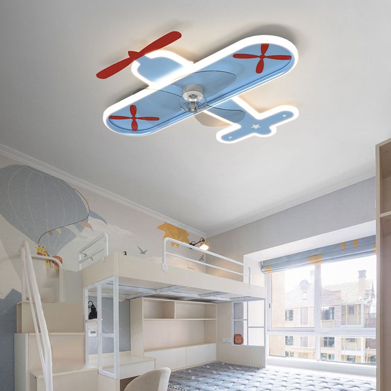 Minori Deckenventilator mit Beleuchtung Flugzeug Blau, 53CM Lang - Cueteks
