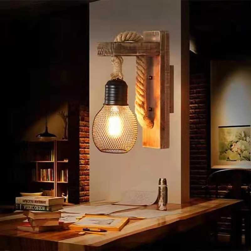 Wandleuchte Persönlichkeit Massivholz Retro alte Lampe Wohnzimmer Gang Balkon Korridor dekorative Wandleuchte - Cueteks