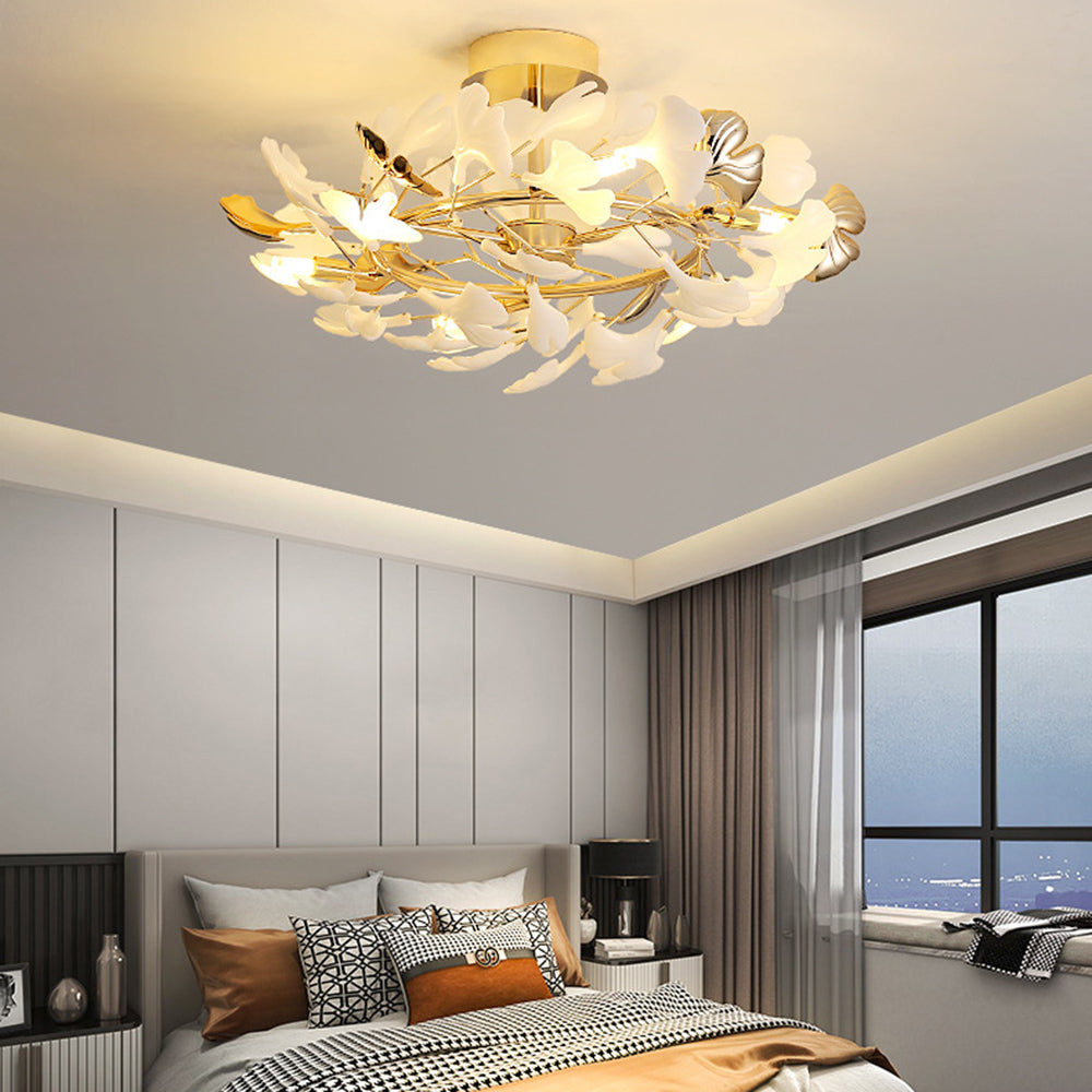 Olivia Flush Mount Deckenleuchte, 36/47/48/56/60/76 Blätter, Keramik & Metall - Cueteks