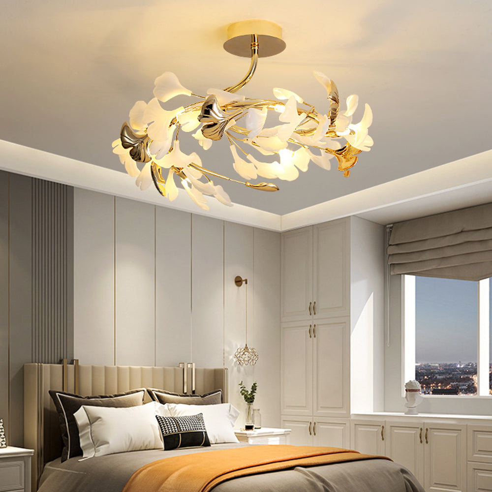 Olivia Flush Mount Deckenleuchte, 36/47/48/56/60/76 Blätter, Keramik & Metall - Cueteks