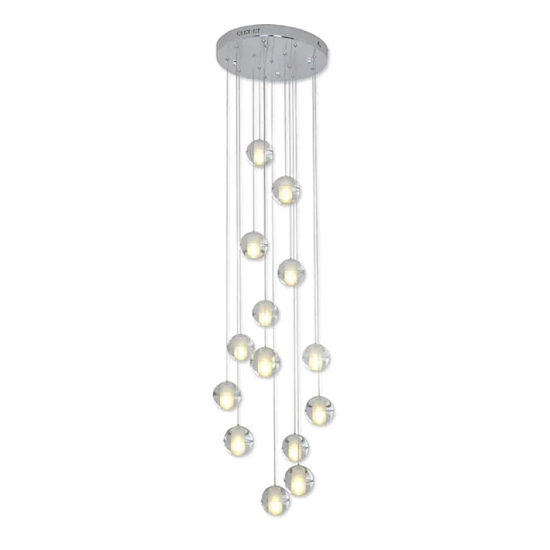 Full view of the round canopy and suspended globe-shaped lights