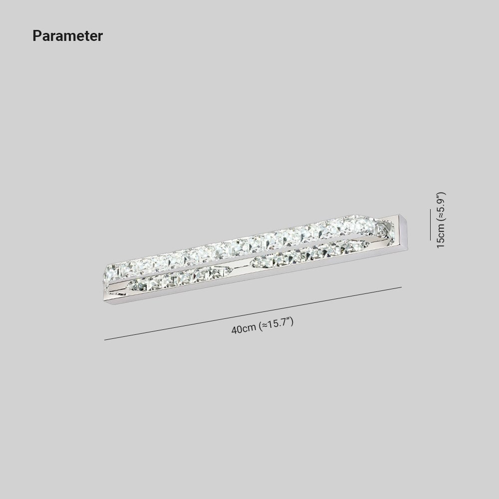 Kristy Rechteckige Spiegelfront Waschtisch-Wandleuchte, Kristall & Metall, 40CM Lang - Cueteks
