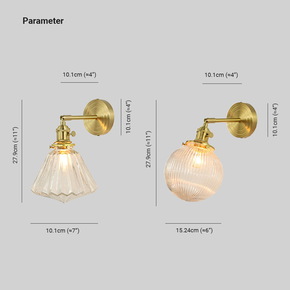 Hailie Waschtisch-Wandleuchte, Messing & Glas, 2 Stile - Cueteks