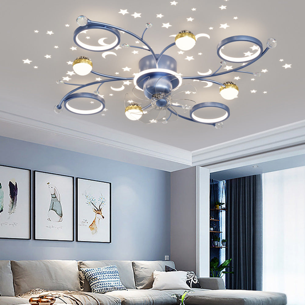 Madina Deckenventilator mit Beleuchtung Blau & Schwarz, 6/8/10-flammig, ∅80/120CM - Cueteks