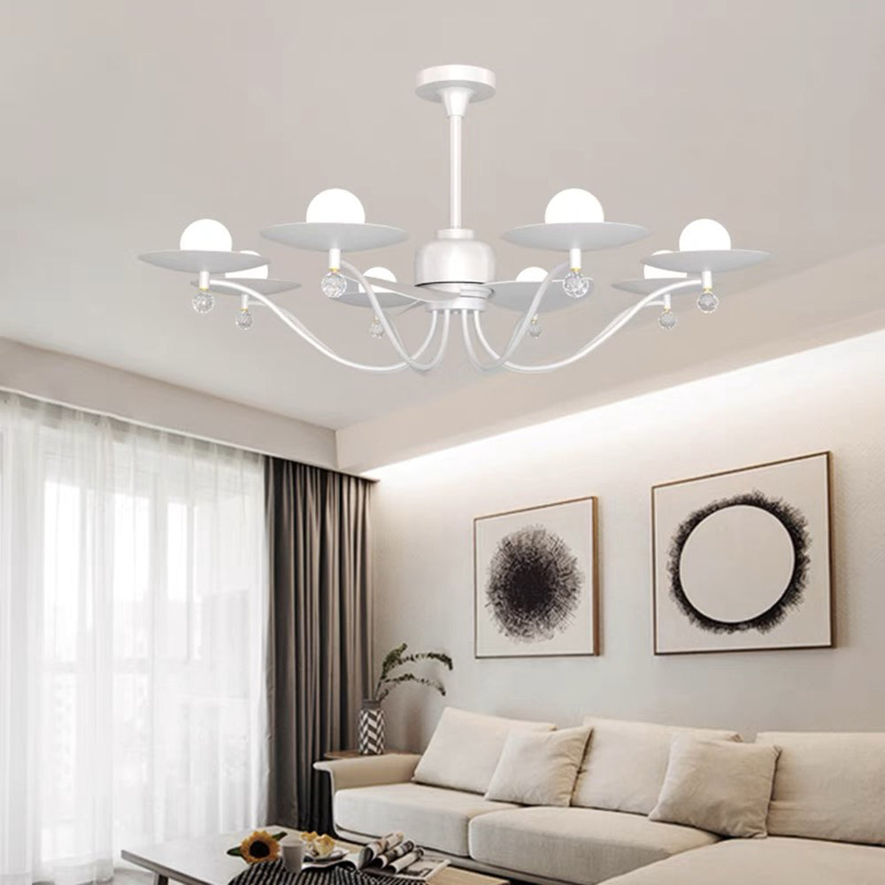 White fan-light fixture above a cream living-room sofa