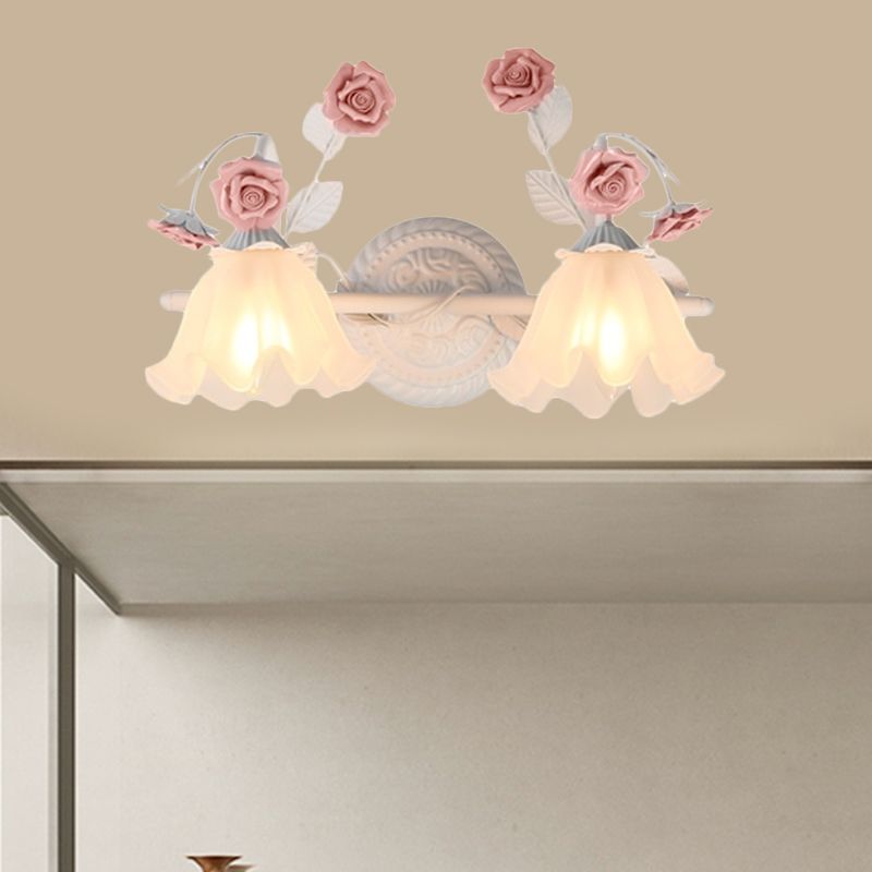 Félicie Blume Rosa & Blau Spiegelfront Waschtisch-Wandleuchte, 2/3-flammig - Cueteks