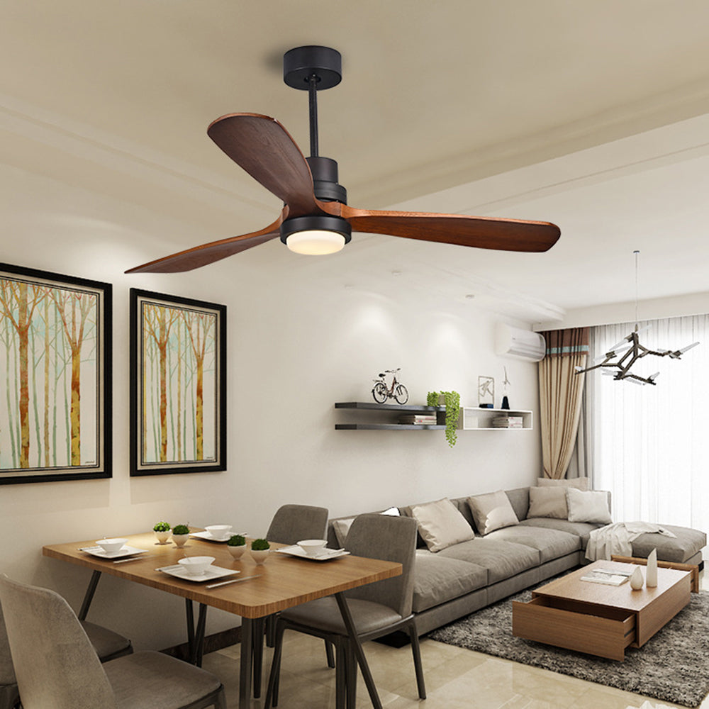 Haydn 3-Blade Black DC Ceiling Fan with Light, Metal & Wood, 52'' - Cueteks