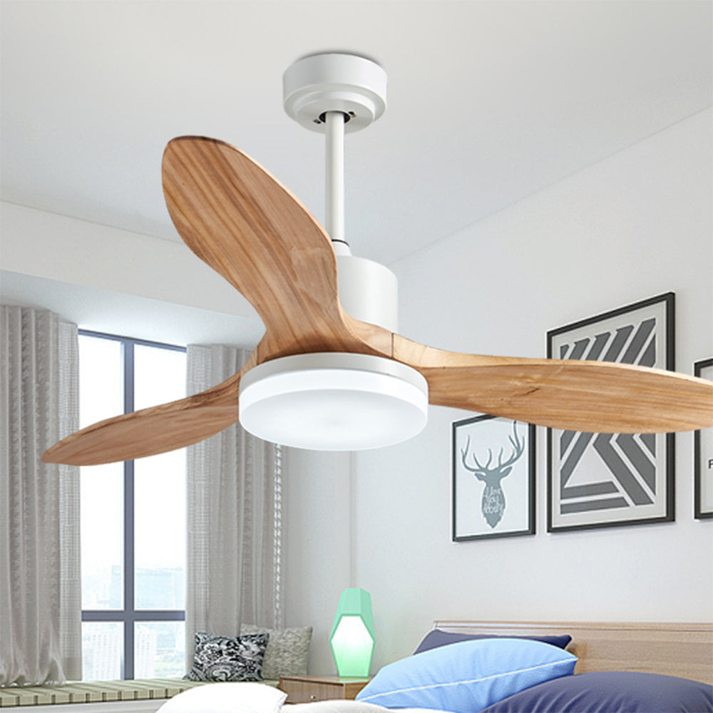 Haydn 3-Blade DC Ceiling Fan Light, Wood & White, Summer, 52'' - Cueteks