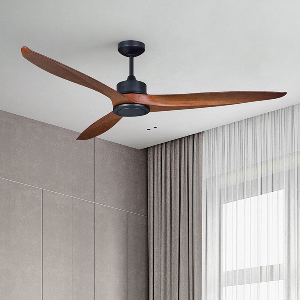 Haydn 3-Blade Black DC Ceiling Fan, Metal & Wood, Summer, 52'' - Cueteks