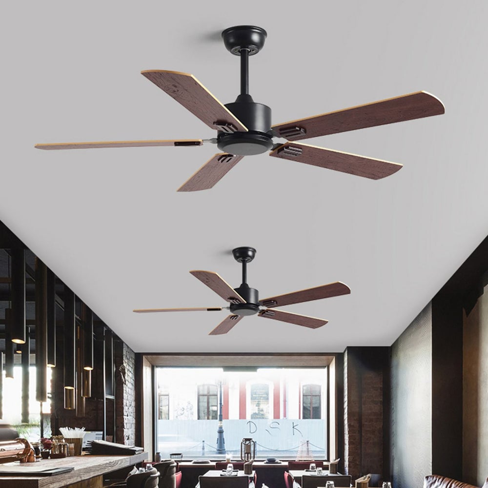 Haydn 5-Blade Modern Black & Coffee DC Ceiling Fan, Metal & Wood, 51'' - Cueteks