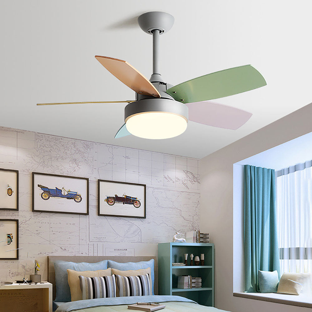 Morandi Modern 5-Blade Colorful DC Ceiling Fan with Light, LED, Summer, Bedroom - Cueteks