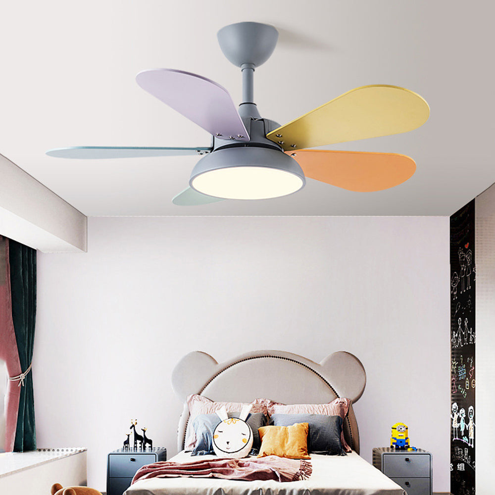 Morandi Colorful DC Ceiling Fan with Light, Gray & White, 5-Blade, for Summer - Cueteks